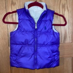 Girls size 6 reversible Polo winter vest. Purple and off white